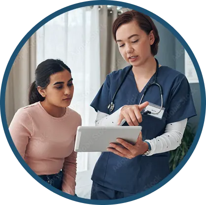 Gaucher disease management girl and mother speaking with doctor